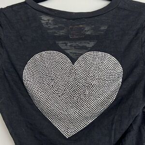 Vintage Queen of E.vil burnout tee with rhinestone heart on back